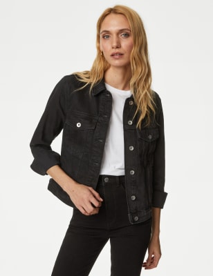 M&S Womens Denim Trucker Jacket - 6 - Black, Black