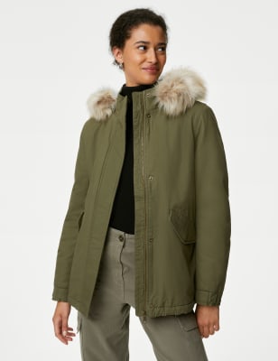 

Womens M&S Collection Cotton Rich Hooded Borg Lined Parka Coat - Hunter Green, Hunter Green