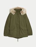 Cotton Rich Hooded Borg Lined Parka Coat