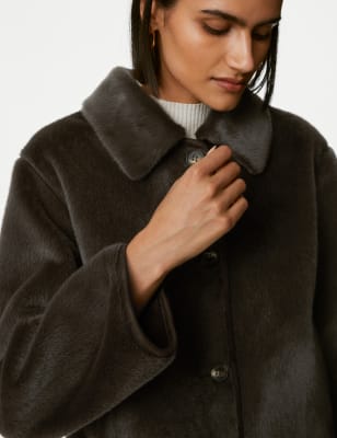 

Womens M&S Collection Faux Fur Collared Short Jacket - Chocolate, Chocolate