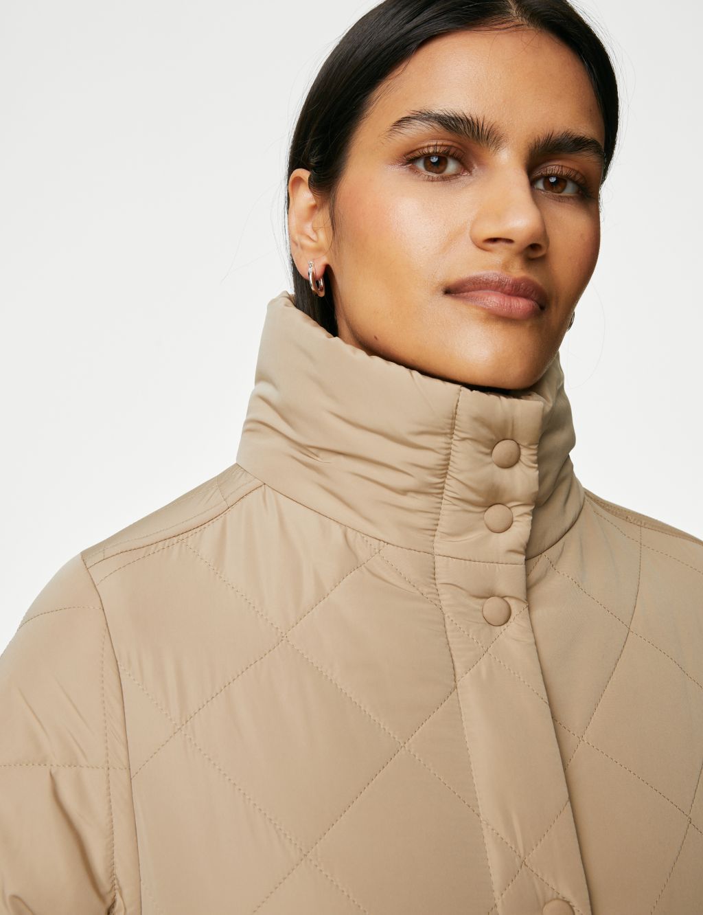 Diamond Quilted Funnel Neck Longline Coat image 3
