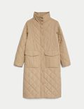 Diamond Quilted Funnel Neck Longline Coat