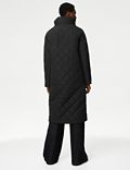 Diamond Quilted Funnel Neck Longline Coat