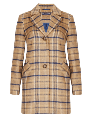 PETITE Single Breasted Checked Coat with Wool | M&S Collection | M&S