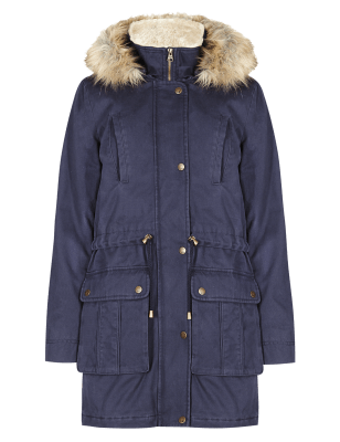 Pure Cotton Faux Fur Lined Parka | Indigo Collection | M&S