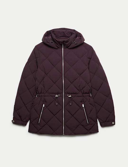 M&S Feather & Down Diamond Quilted Hooded Jacket