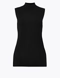 Ribbed Knit High Neck Sleeveless Top