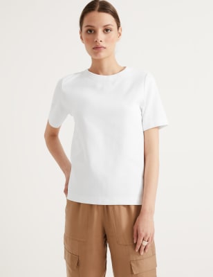 

Womens Autograph Cotton Rich Crew Neck Short Sleeve T-Shirt - White, White