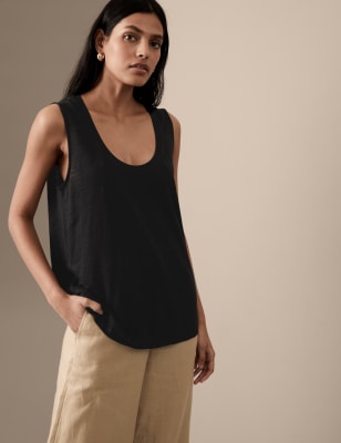 

Womens Autograph Pure Linen Sleeveless Vest Top - Black/Black, Black/Black