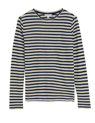 

Womens Autograph Langarmoberteil aus reinem Leinen mit Streifenmuster - Navy Mix, Navy Mix