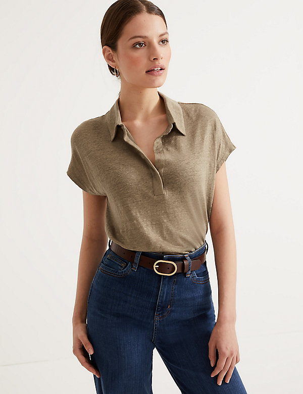 Pure Linen Collared Short Sleeve Top - SE
