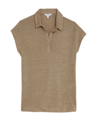 

Womens Autograph Pure Linen Collared Short Sleeve Top - Spice, Spice