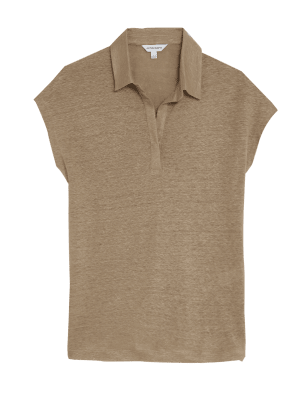 

Womens Autograph Pure Linen Collared Short Sleeve Top - Spice, Spice