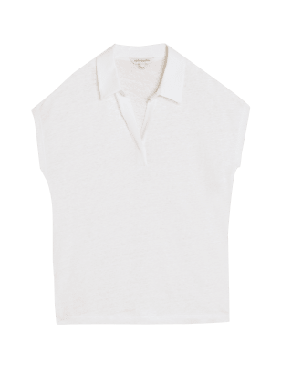 

Womens Autograph Pure Linen Collared Short Sleeve Top - Soft White, Soft White