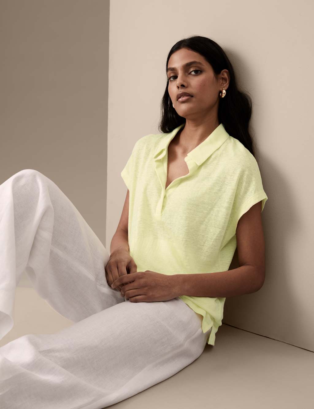 Pure Linen Collared Short Sleeve Top image 2
