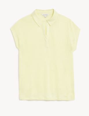 Pure Linen Collared Short Sleeve Top