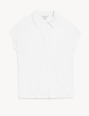 Pure Linen Collared Short Sleeve Top