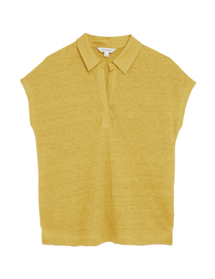 

Womens Autograph Pure Linen Collared Short Sleeve Top - Citrus, Citrus