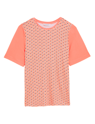 

Womens Autograph Gemustertes Kurzarm-T-Shirt mit Rundhalsausschnitt - Bright Coral, Bright Coral