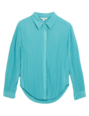 

Womens Autograph Plisse Collared Long Sleeve Shirt - Aqua, Aqua