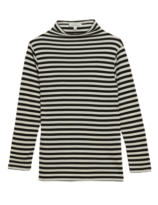 

Autograph Top de manga larga de rayas con cuello desbocadoWomens - Black Mix, Black Mix