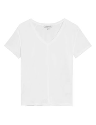 

Autograph Camiseta informal de punto de escote en pico 100% Tencel™Womens - White, White