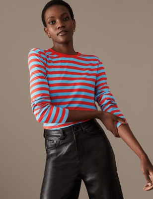 

Womens Autograph Jersey Striped Round Neck Top - Orange Mix, Orange Mix