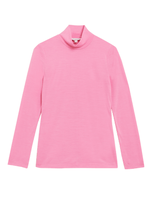 

Womens Autograph Wool Rich High Neck Long Sleeve Top - Medium Rose, Medium Rose