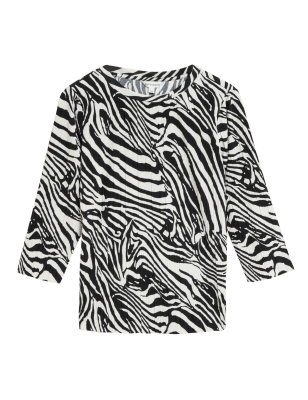 

Womens Autograph Plissierte Bluse mit 3/4-Ärmeln und Tiermuster - Black Mix, Black Mix