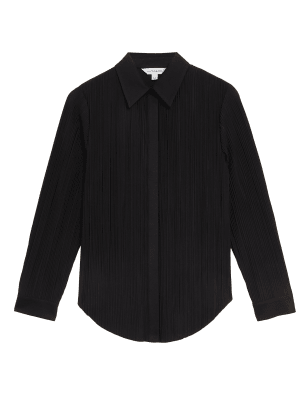 

Womens Autograph Jersey Plisse Collared Relaxed Shirt - Black, Black