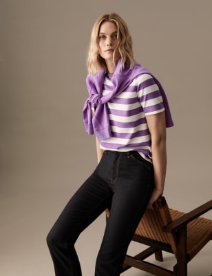 

Womens Autograph Cotton Rich Striped T-Shirt - Mauve Mix, Mauve Mix