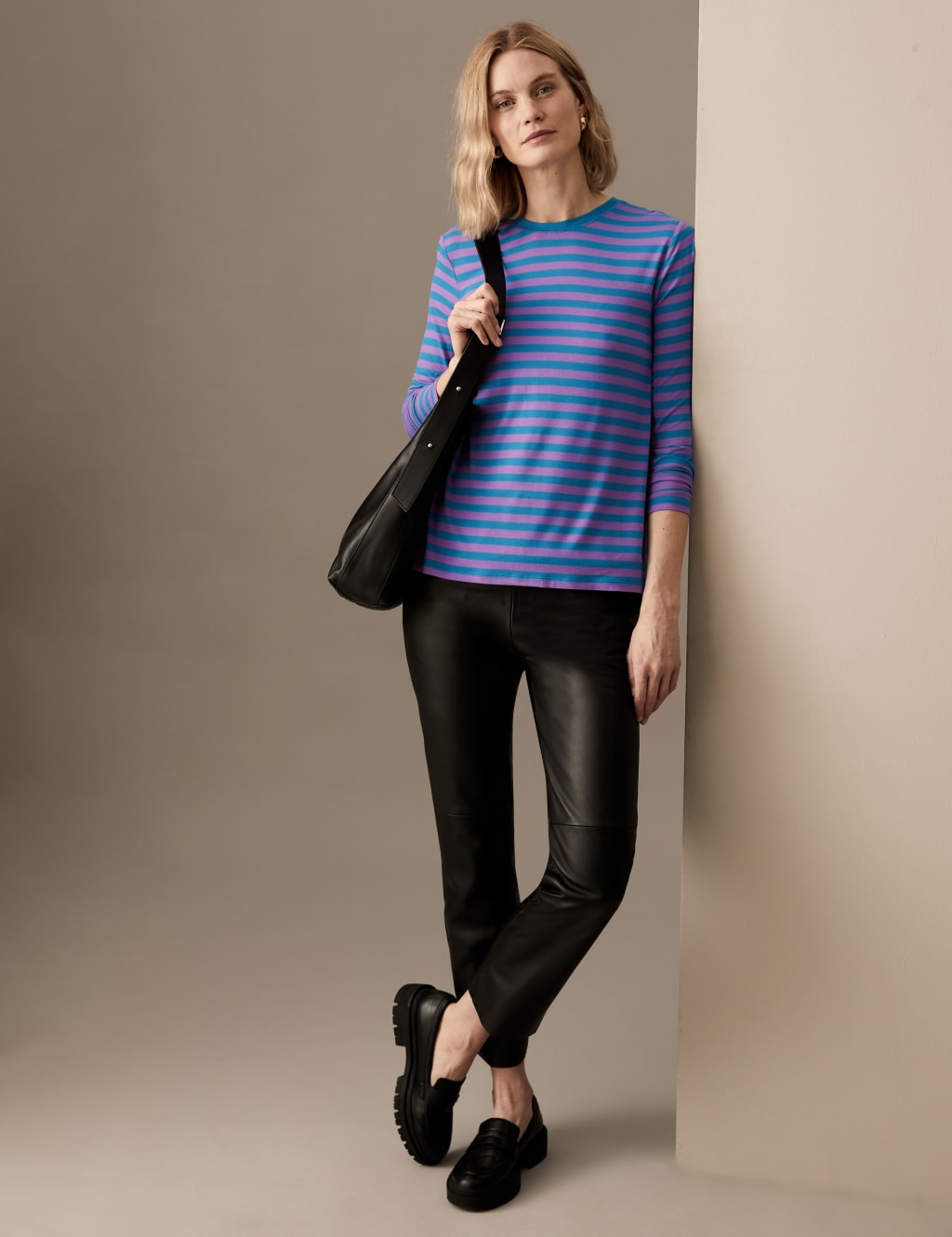 Jersey Striped Round Neck Top image 1