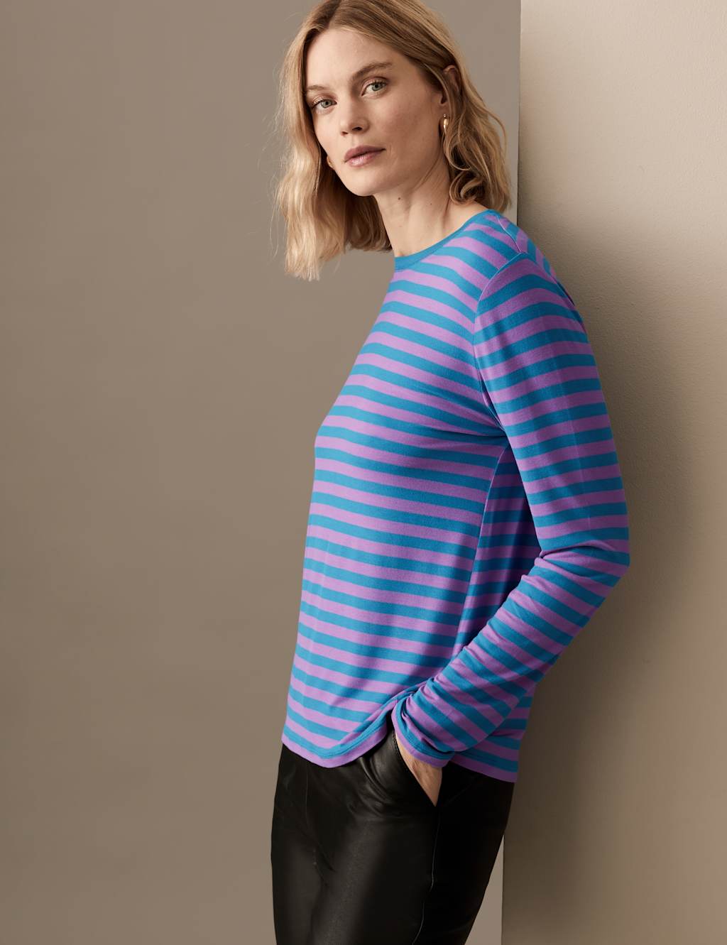 Jersey Striped Round Neck Top image 2