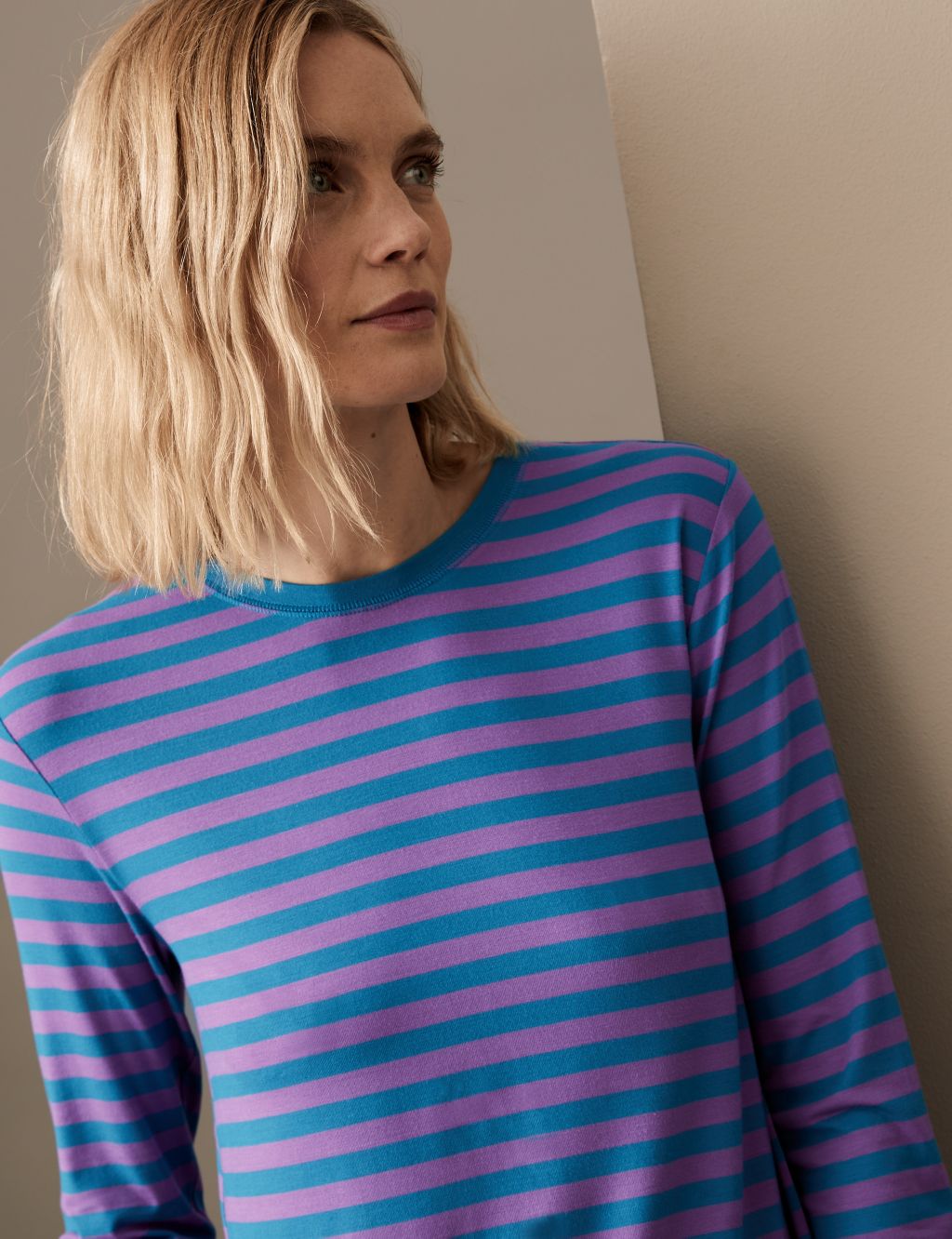 Jersey Striped Round Neck Top image 3