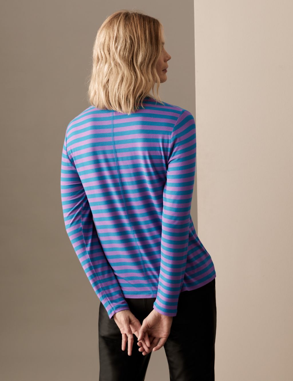 Jersey Striped Round Neck Top image 4