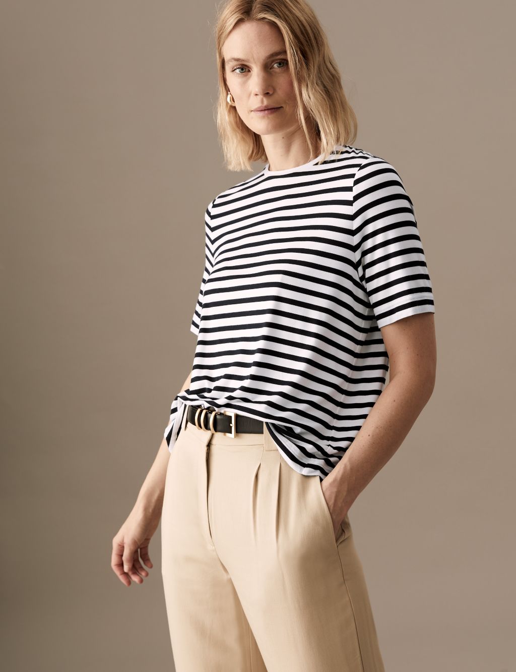 Jersey Striped Round Neck Relaxed T-Shirt image 1