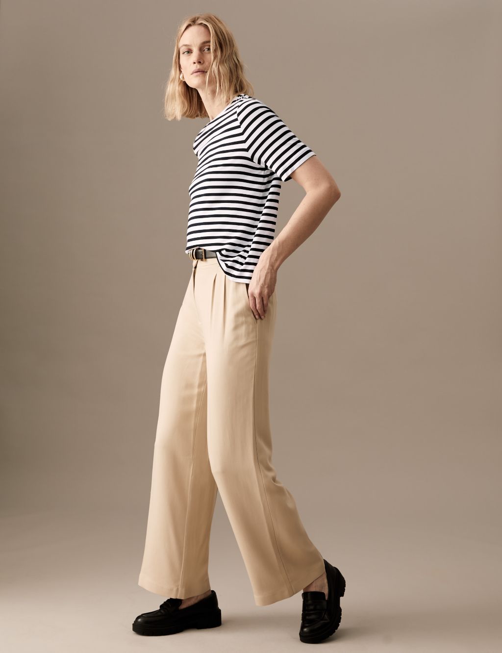 Jersey Striped Round Neck Relaxed T-Shirt image 2