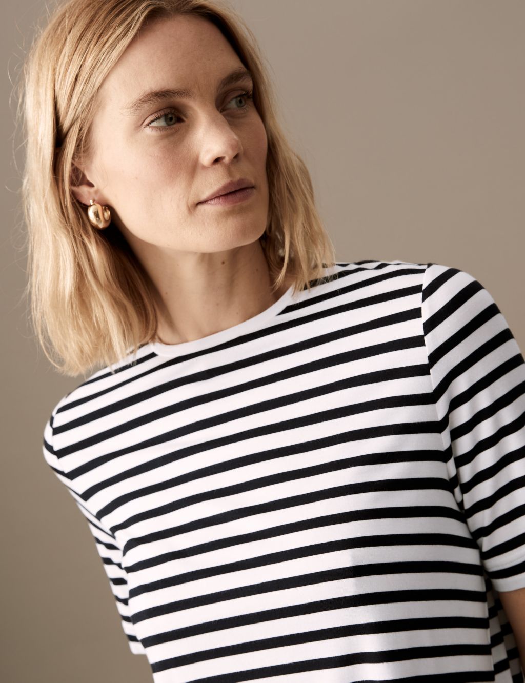 Jersey Striped Round Neck Relaxed T-Shirt image 3