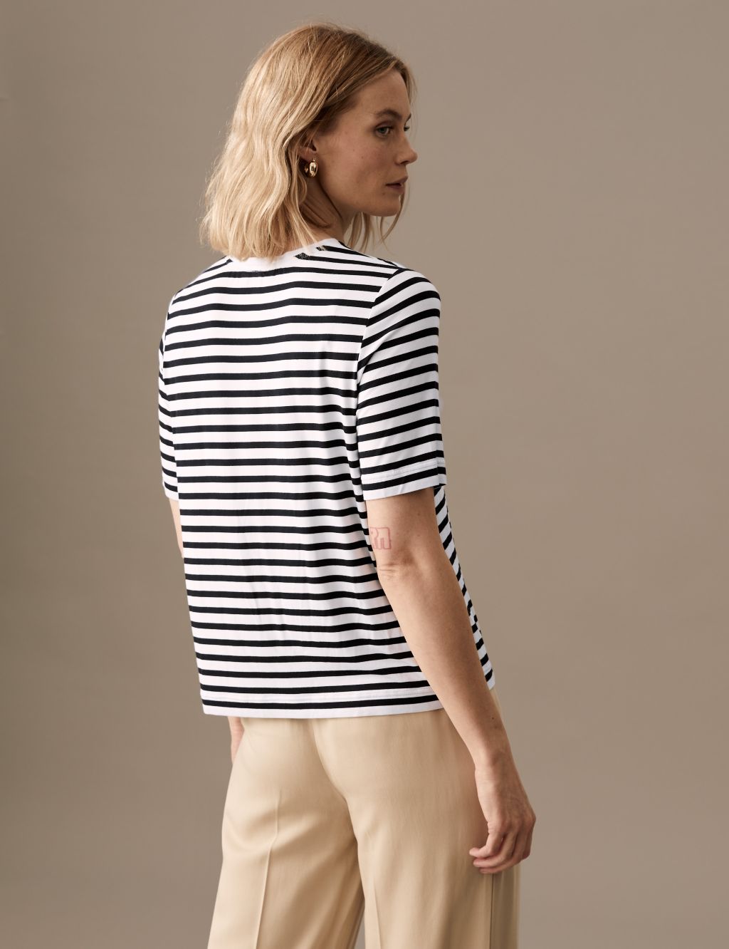 Jersey Striped Round Neck Relaxed T-Shirt image 4