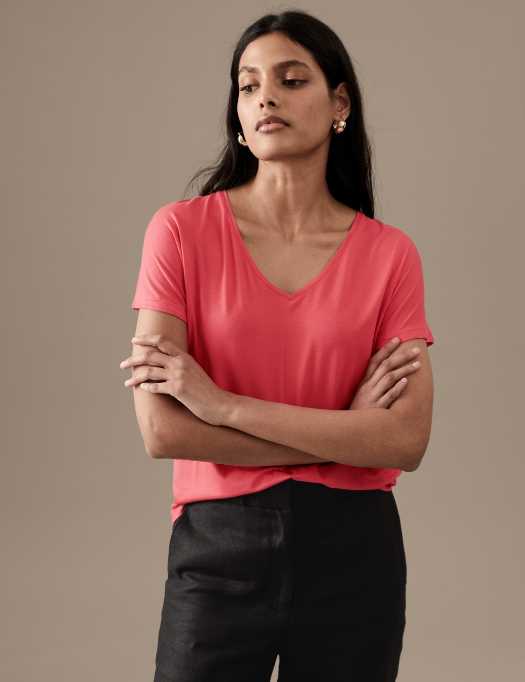 Jersey V-Neck Relaxed T-Shirt image 3