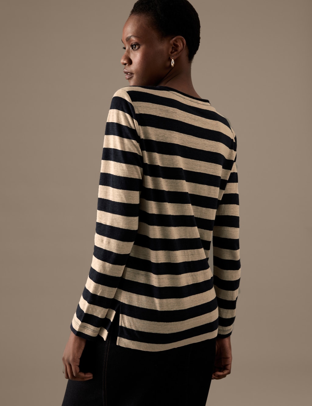 Pure Linen Striped Round Neck Top image 5