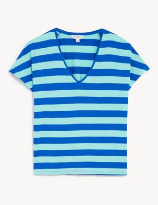 Jersey Striped V-Neck Relaxed T-Shirt
