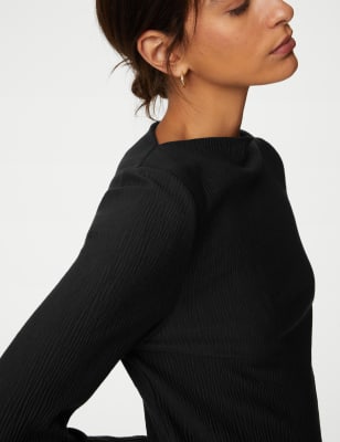 Jersey Plisse Slash Neck Top