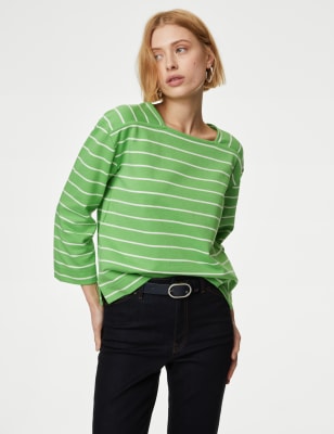 

Womens Autograph Gestreiftes Oberteil mit hohem Baumwollanteil und eckigem Ausschnitt - Green Mix, Green Mix