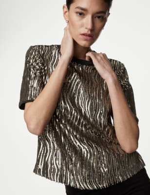 Sequin Regular Fit T-Shirt, M&S Collection