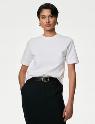Autograph Womens Cotton Rich T-Shirt - 16 - Soft White, Soft White,Dark Navy