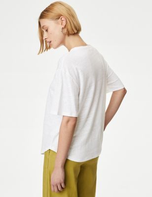 Autograph Women's Pure Linen T-Shirt - 6 - Soft White, Soft White,Black