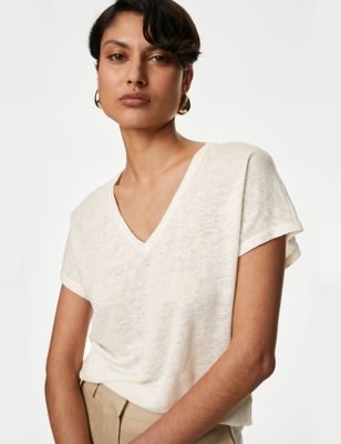 

Womens Autograph Pure Linen T-Shirt - Ivory, Ivory