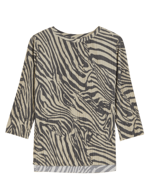 

Autograph Top de manga larga plisado con estampado animalWomens - Black Mix, Black Mix