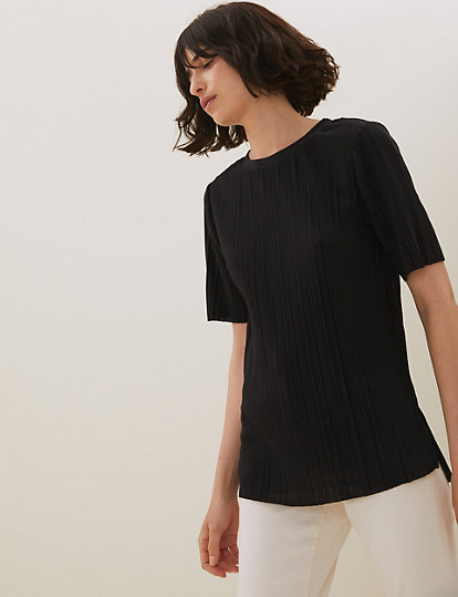 Jersey Plisse Relaxed Short Sleeve Top